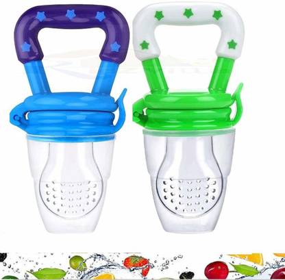 KRISHVIA Fruit and Juice Feeder with Cover for 3-12 Months BPA Free For Fresh Fruit Nibbler Feeding Safe for Kids Supplies Nipple Teat 2 Pc Feeder Teether