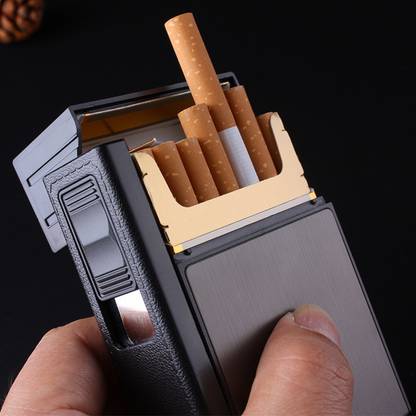Exquisite ™ FOCUS Cigarette Case Box Lighter | Flameless Windproof Removable Electronic & USB Rechargeable Lighter 2 in 1 USB Rechargeable Portable Lighter Cum 20 Pc Storage Cigarette Holder Box Cigarette Lighter YH035C Cigarette Lighter YH035C_A7 Cigarette Lighter