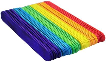 CRIYALE Wooden Ice Cream Sticks, Multicolored Natural Wooden Sticks, for pen stands, photo frames, project work sticks.(pack of 50 sticks)