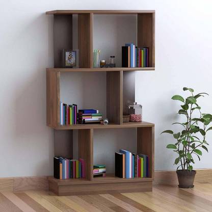 Floresta Wud Engineered Wood Zig Zag 3 Shelves Book Shelf Suitable For Small Books | Engineered Wood Open Book Shelf