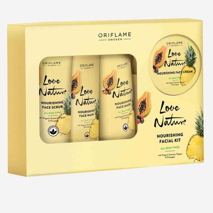 Oriflame Sweden LOVE NATURE Nourishing Facial Kit with Organic Guarana, Papaya & Pineapple