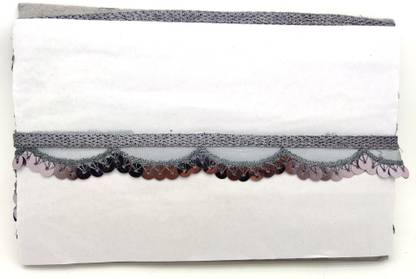 FANCY MOTI LACE EMBROIDERY GREY COLOR SEQUENCE WITH ONESIDE ZARI FANCY LACE BORDER , BRIDAL LEHENGA & BLOUSE, BAGS, CRAFT MATERIAL, DECORATION, HOME DECOR & GIFTS. ( GREY COLOR / METER - 9 / PACK OF 1 PCS) DESIGNER LACE SADA SAUBHAGYAVATI BHAVA LACE Lace Reel