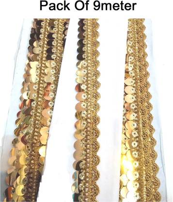 DIARA Golden Lace Rell With Beautiful Design (Pack Of 9meter) Used In Saree , Suit , Dresses , Lhengha , Blouse , Lace Border For Dress Designing , Dupata And Dresses Lace Reel Lace Reel