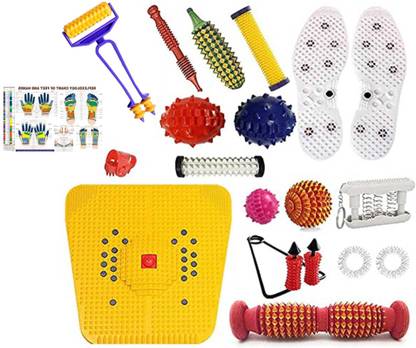 netclub NC-1209 2000 01sw Acupressure Massager & Sujok Therapy Tools Combo Kit For Stress and Pain Relief With Bio-Magnetic Power Foot Mat & Shoe Sole Foot Roller-Pyramidal Cuts Wooden with accupressure chart massager Massager