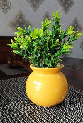 Justoriginals New Design Matki Shape Ceramic Flower Pot(Color:Mustard) Plant Container Set
