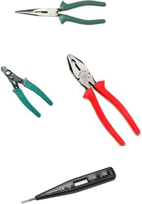 तापड़िया 1621-8 Plier 210mm 1420-6 Long Nose Plier WS06 Wire Stripper MDT-81 Digital Tester Pack of 4 हैंड टूल किट