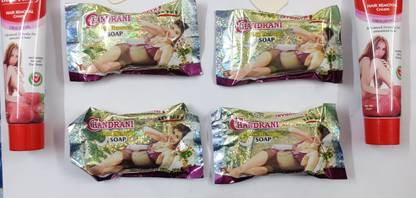 Chandrani हेयर रिमूवल सोप कॉम्बो ऑफ 4 (45 g ईच) विथ 2 हेयर रिमूवल क्रीम 40g ईच