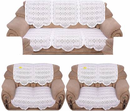 golden leaf Polyester Blend Geometric 14 Sofa Panels for 7 Seater Sofa Set Net Sofa Cover and Chair Cover Set (White, Large) Sofa Fabric