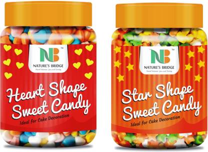 Nature's Bridge Star & Heart Shaped Sweet Candy Topping (Sprinkles) for Cake Decoration Jar Pack / Heart Shape Candy / Sprinkles / Cake Decoration - 400 Gm Jar x 2 - (800 Gm) Sprinkles