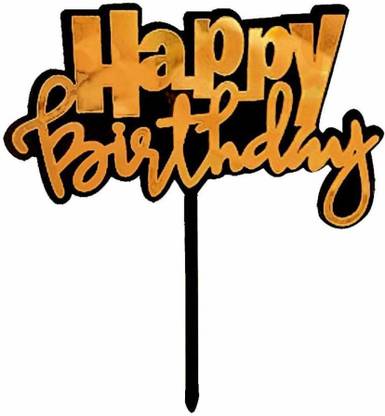 Propsicle Black Golden Happy Birthday Cursive Cake Topper For Cake Decoration Cake Topper
