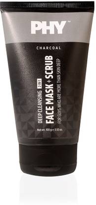 Phy 2-in-1 Charcoal Face Mask + Scrub | Deep Cleansing & Exfoliation | For Oily or Combination Skin | Skin Detox | 100% Vegan | Paraben & Sulphate Free