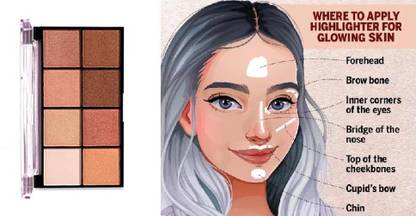 MYEONG SHIMMER HIGHLIGHTER PALETTE HIGH PIGMENTED SHADES SOFT & SMOOTH PRESSED POWDER ALL SKIN TYPE ENHANCE YOUR BEAUTY HIGHLIGHT YOU FACE WITH SHIMMER SHADES .HIGHLIGHTER PALETTE Highlighter