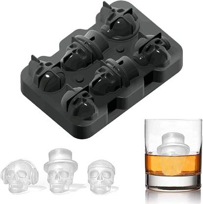 AlexVyan Alexvyan 3D 6 Mold Skull Silicone Flexible Ice Maker for Whisky Chocolate Black Silicone Ice Cube Tray