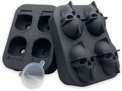 AlexVyan Alexvyan 3D 4 Mold Skull Silicone Flexible Ice Maker for Whisky Chocolate Black Silicone Ice Cube Tray
