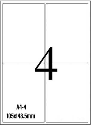 Ugam A4 Size White Self Adhesive Label / Sticker for Printer (Inject / Copier / Laser) - 4 Sticker Per Sheet - 100 Sheets pack Self-Adhesive Paper Label Self-Adhesive Paper Label