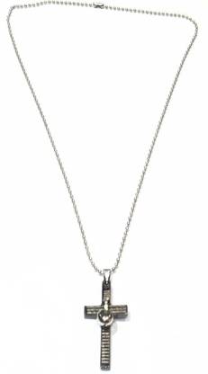 ROYALHUB CROSS CHRISTIAN LOCKET / SILVER PLATED SHINY STYLISH LOOK WITH CHAIN / UNISEX LOCKET (SET OF 1) Silver मेटल लॉकेट