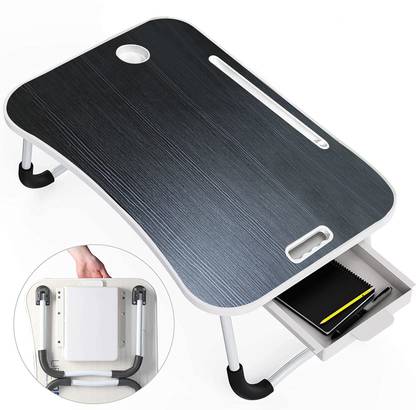 StarAndDaisy Multi-Purpose Foldable Molded Wood Pattern Bed Table with Storage Drawer Wood Portable Laptop Table