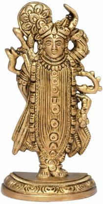 Idolsplace Brass ShreeNathji Lord Shrinathji Idol Avatar of Shri Krishna Murti Home Statue Idol 1000gms Decorative Showpiece  -  13 cm