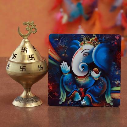 Ferns N Petals Akhand Diya With Ganesha Table Top For Diwali Decorative Showpiece  -  10 cm