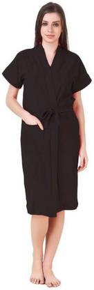 Poorak Royal Black Free Size Bath Robe