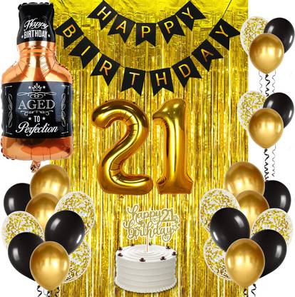 ZYOZI 21st Birthday Decorations for Women Men, Happy Birthday Decorations for Boys Girls 21st Birthday Party - 21st Birthday Decorations Black and Gold for Her Him 21 Birthday Party Supplies