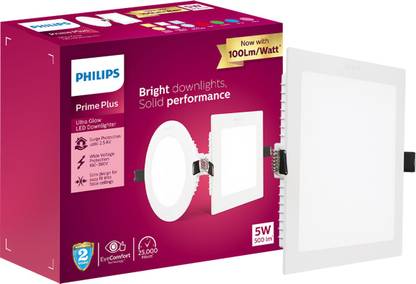 PHILIPS 5W Square UltraGlow LED Downlight Ceiling Light - Natural White Recessed Ceiling Light Ceiling Lamp