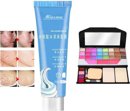 MIASMA One face salicylic ice cream mask acne moisturizing smear mask moisturizing,cleansing & shrinking pores face skin care ,ideal for men & women + one high quality make up kit 6155 for women