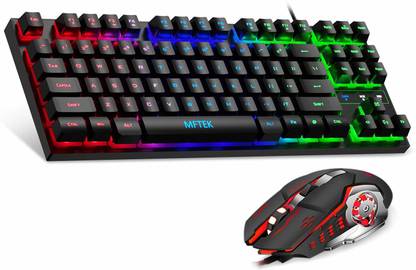 MFTEK RGB Rainbow Gaming Keyboard and Mouse Combo, Compact 87 Keys Backlit Computer Keyboard with Gaming Mouse, rgb keyboard mouse combo ,backlit keyboard ,USB Wired Set for PC Gamer Laptop Work Combo Set Designed for Gaming