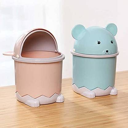 primil Mini Waste Bin Desktop Garbage Basket Plastic Trash Can Dustbin Container Panda (Multicolor~pack of 2) Plastic Dustbin