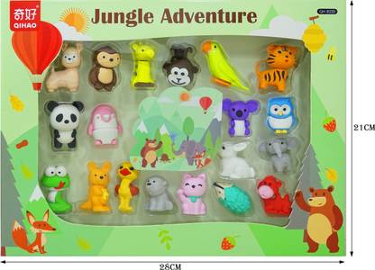 Johnnie Boy Animal Shaped Custom Rubber Fancy Cute 3D pencil eraser For Gift ( pack of 19 erasers ) Non-Toxic Eraser