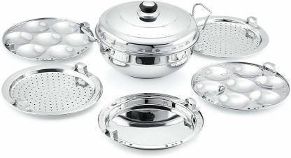 Bigbought Lifestyle Classic Range All-in-One Stainless Steel Idli Cooker Multi Kadai Steamer Copper Bottom With Lid, Big Size with 5 Plates 2 Idli, 2 Dhokla Plate, 1 Patra Plate Idli Maker Multi Kadhai,Pot Pan Set Combo Tope Copper Tapeli / Patila / Cookware/ Dhokaliyu / Dhokla Maker, Patra Maker Induction & Standard Idli Maker