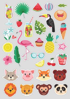 CVANU 31 cm Funny Animal Face Food Leaf Stickers Self Adhesive Sticker