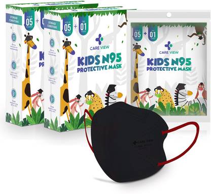Care View Kids N95 Face Mask (Pack of 10 + 2 ), Black Color,5 Layered Filtration, DRDO, BIS (ISI),CE Certified, Ear Loop Style KIDS N95 BLACK PACK OF 10+2