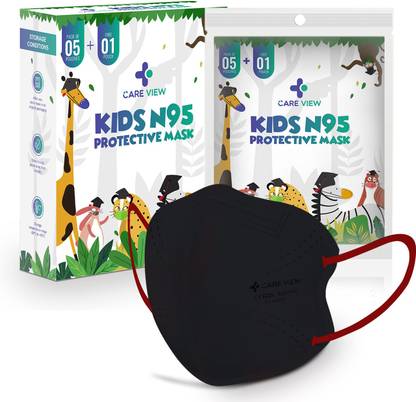 Care View Kids N95 Face Mask (Pack of 5+1 ), Black Color,5 Layered Filtration, DRDO, BIS (ISI),CE Certified, Ear Loop Style KIDS N95 BLACK PACK OF 5+1