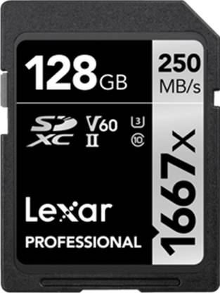 Lexar 1667X PROFESSIONAL 1667X UHS-II V60 128 GB SDXC Class 10 250 MB/s  Memory Card Compatible with Camera, Computer