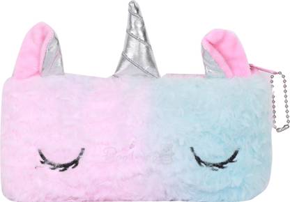 BeeWee Fur Faux Pencil Pouch Unicorn Art Canvas Pencil Box