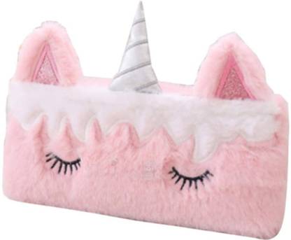 BeeWee Fur Faux Pencil Pouch Unicorn Art Canvas Pencil Box