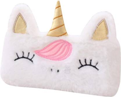 BeeWee Fur Faux Pencil Pouch Unicorn Art Canvas Pencil Box