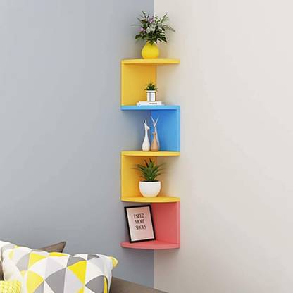 12 STARS Wooden multi colour zigzag corner shelf Wooden Wall Shelf