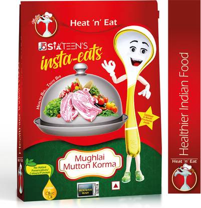 sixteen's Insta Eats Mughlai Mutton Korma | Ready-to-Eat Mutton| Heat & Eat | Easy-to-Cook | Preservative Free | No Added Colours/Flavours | No Added Sugar | Non-Vegetarian | Cooked with Olive Oil | Box)