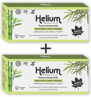 Helium Biodegradable Bamboo Premium Sanitary Pads - (Pack Of 2*25 = 50 Pads - XL-290mm),Pure Cottene,100% Rash-Free-Periods,Full-Day&Full-Night,High Absorbent, Heavy Flow, High Absorbent, Extra Long Sanitary Pad