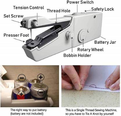 Veenaaz Handy Stitch Sewing Machines for Home Tailoring use, AC/DC Electric Mini Portable Cordless Stitching Machine Handheld Manual Machine (White, Stapler) Electric Sewing Machine