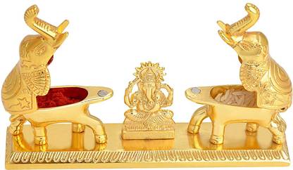 Craftam Ganesha With Elephant Shape Chandan Roli Haldi Kumkum Chawal Box with Roli Rice PacK Decorative Showpiece - 6 cm