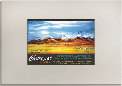 Chitrapat Handmade Paper Pro 440 R for Watercolor, Acrylic Painting, Gouache & Poster Color / Rough Textured / 440 GSM / Large 15 X 11 Inches / 1 Set of 12 Loose Sheets, Sketch Pad