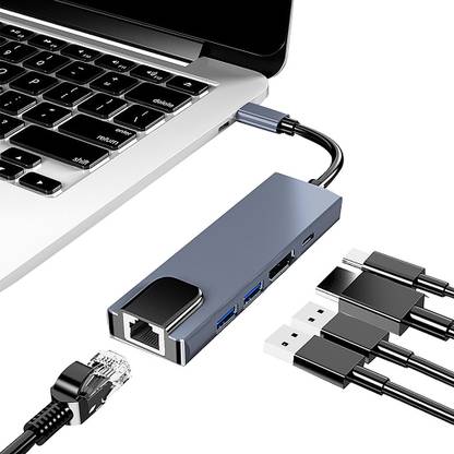 HASTHIP USB C Hub, 5-in-1 Type C Hub RJ45 10/100Mbps Network LAN Port, 4K HDMI Output USB Adapter