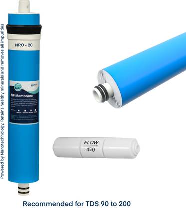 Peore NRO-20 Nanofiltration (NF) RO Membrane 100 GPD + Flow Restrictor (FR) 450| Reduces TDS by ~20% | Suitable for TDS 90 to 200 | Fits all RO/NF water purifiers Solid Filter Cartridge