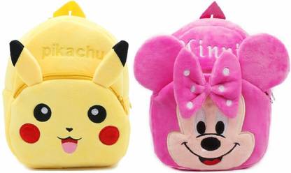 Afya Minnie & Pikachu Soft Toy School Bags for Kids Plush Bag (Multicolor, Pack of 2) Plush Bag