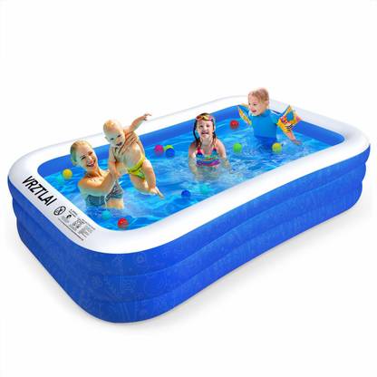 PISCINA Inflatable Swimming Pool, 118 x 72.5 x 20in Rectangular Swimming Pool for Toddlers, Kids, Family
