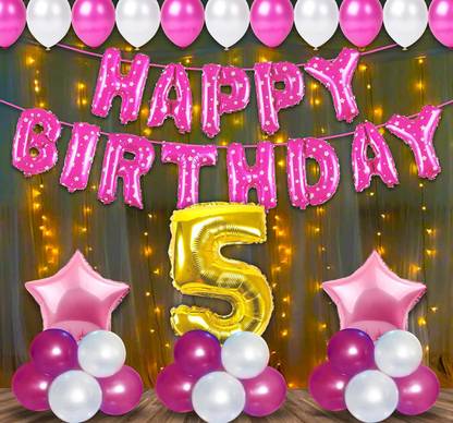 decokart 5th Birthday Decoration Items For Girls - 57Pcs Fifth Birthday Decoration - 5th Birthday Party Decorations,Birthday Decorations kit for Girls 5th birthday/ Baby Birthday Decoration Items 5 Year / Birthday Decorations kit for Girls 5th birthday