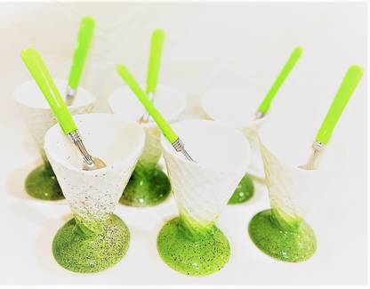 Your Local Store Ceramic Dessert Bowl Cone Shape Ice Cream Set with Spoon ( Pack Of 6 )